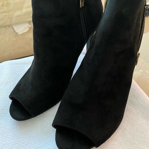 Black Suede Peep Toe Ankle Boot
